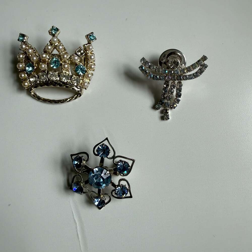 Vintage B. David Collection Lot of 3 Crystal and Pearl Brooches